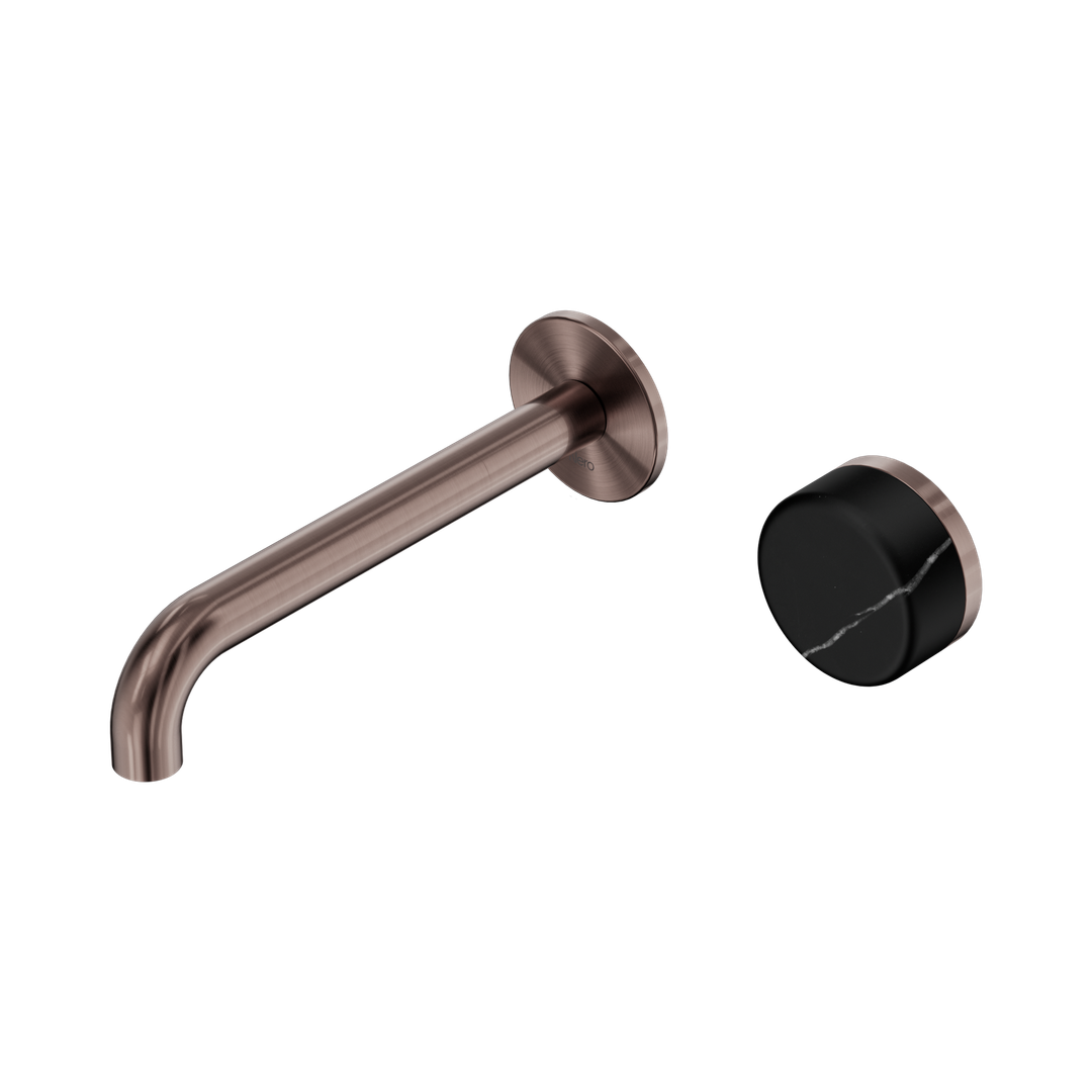 Nero Serenity Wall Basin Mixer 185mm Spout With Marquina Black Handle - Brushed Bronze