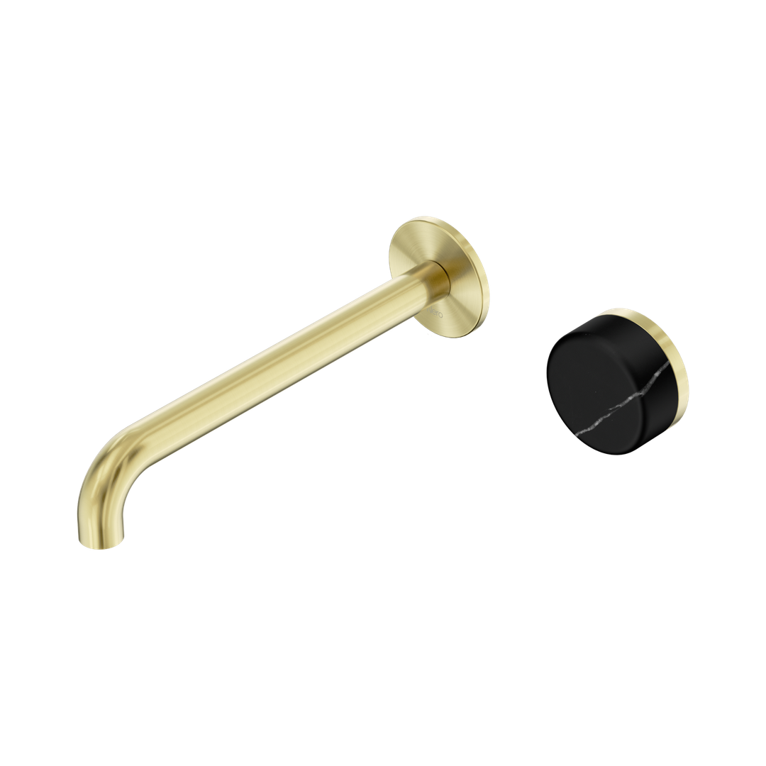 Serenity Progressive Wall Basin Nero Mixer 220mm Spout With Marquina Black Handle - Brushed Gold