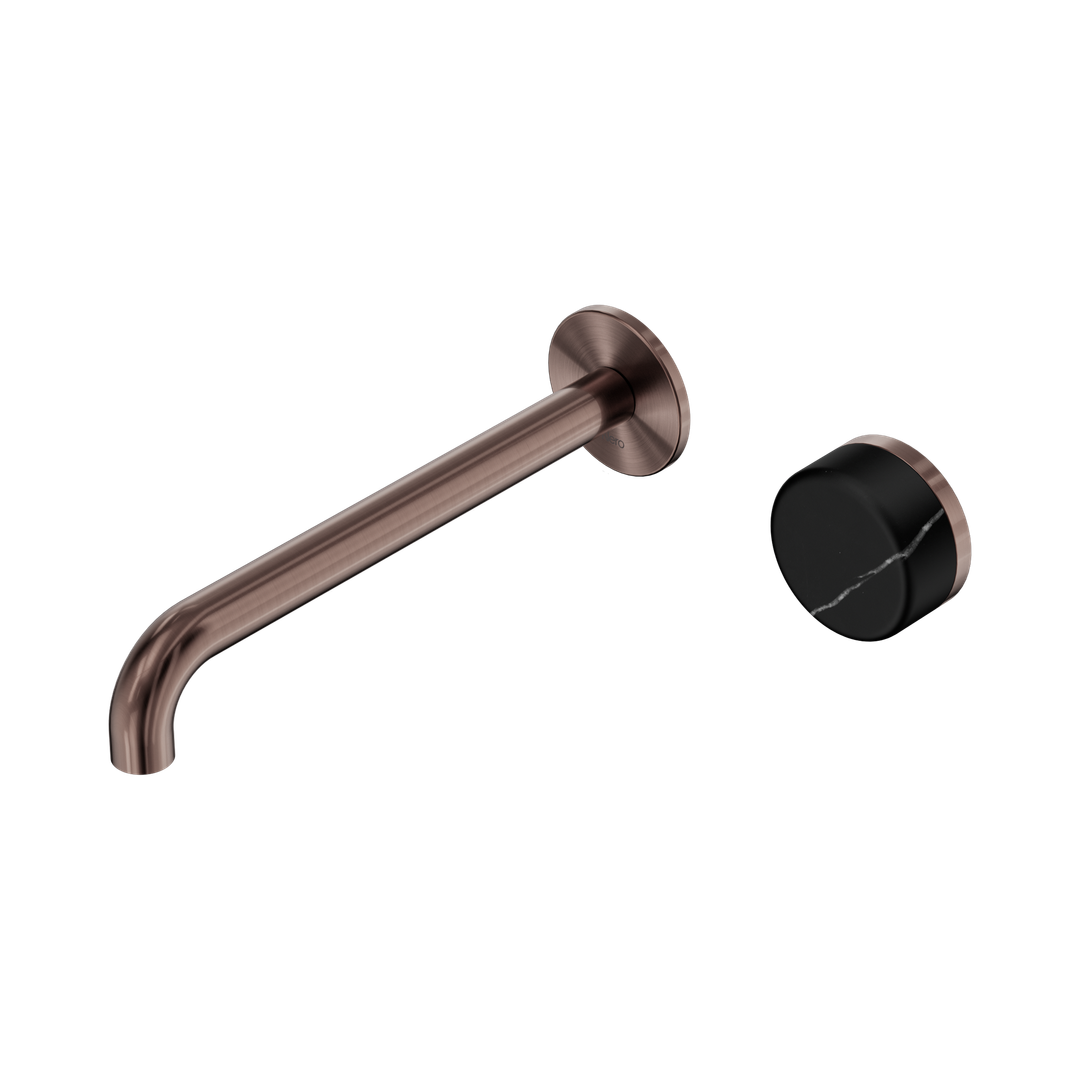 Nero Serenity Wall Basin Mixer 220mm Spout With Marquina Black Handle - Brushed Bronze