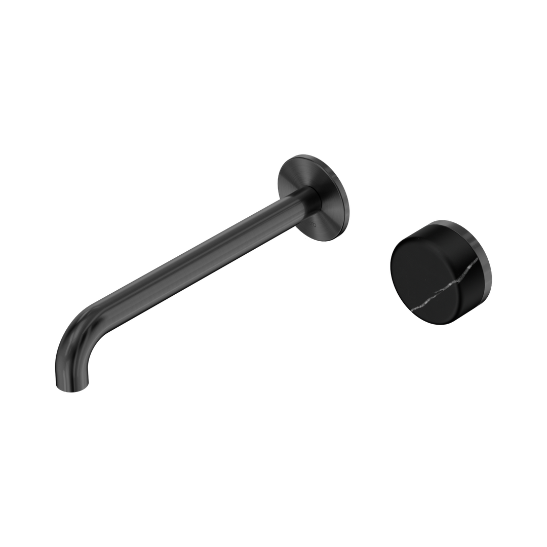 Serenity Progressive Wall Basin Nero Mixer 220mm Spout With Marquina Black Handle - Gun Metal