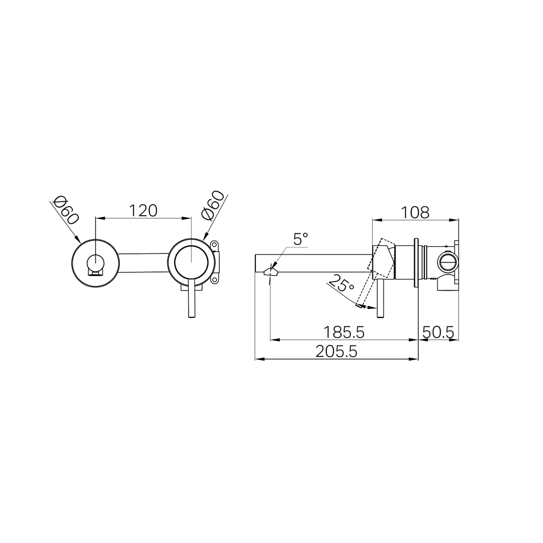 Nero Dolce II Wall Basin/Bath Mixer Separate Back Plate - Chrome