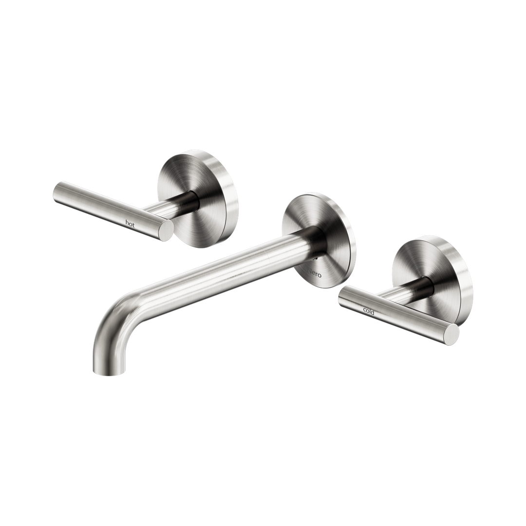 Nero Mecca Lever Wall Basin/Bath Set 185Mm Spout - Brushed Nickel