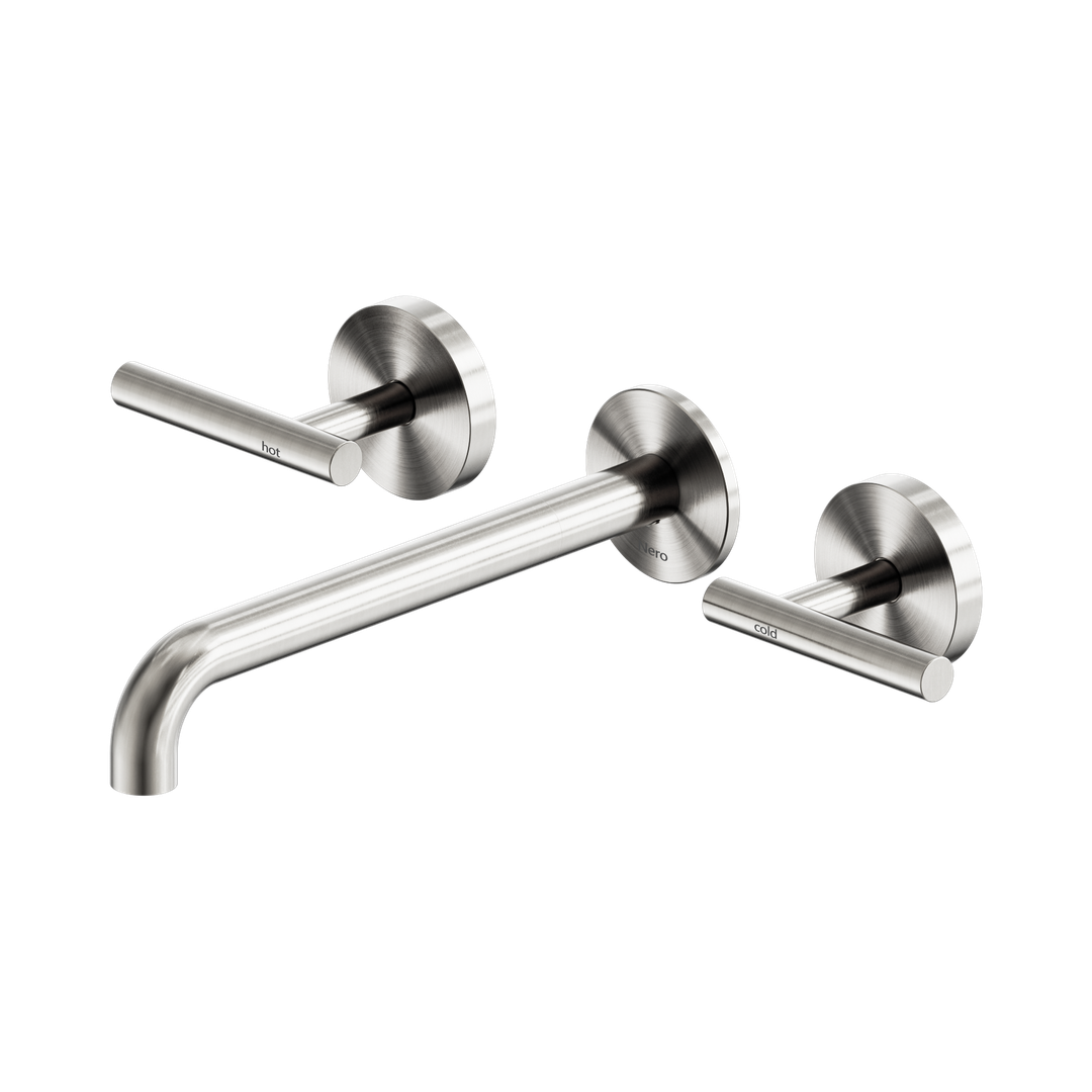 Nero Mecca Lever Wall Basin/Bath Set 220Mm Spout - Brushed Nickel
