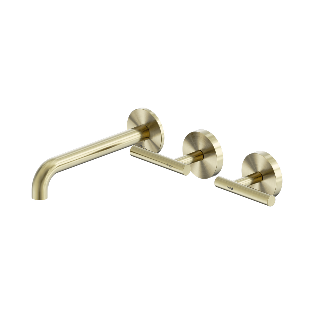 Nero Mecca Lever Wall Basin/Bath Set 185Mm Offset Spout - Brushed Gold