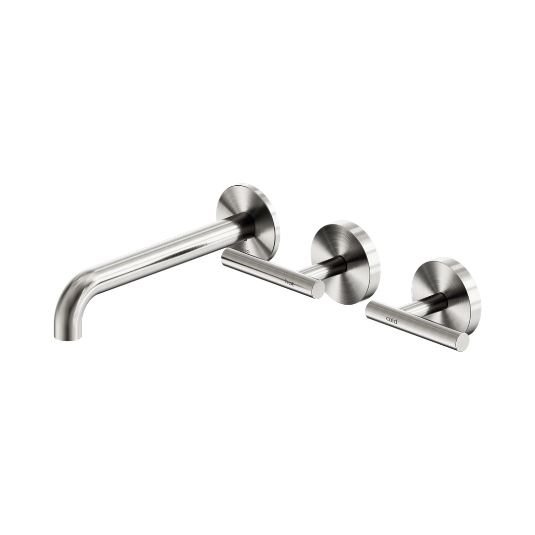 Nero Mecca Lever Wall Basin/Bath Set 185Mm Offset Spout - Brushed Nickel