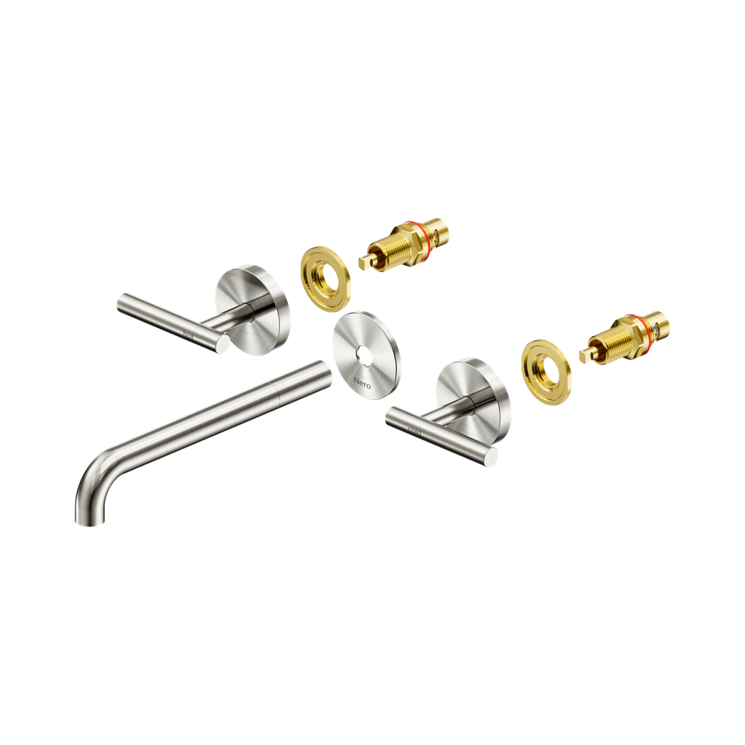 Nero Mecca Lever Wall Basin/Bath Set 220Mm Spout Trim Kits Only - Brushed Nickel
