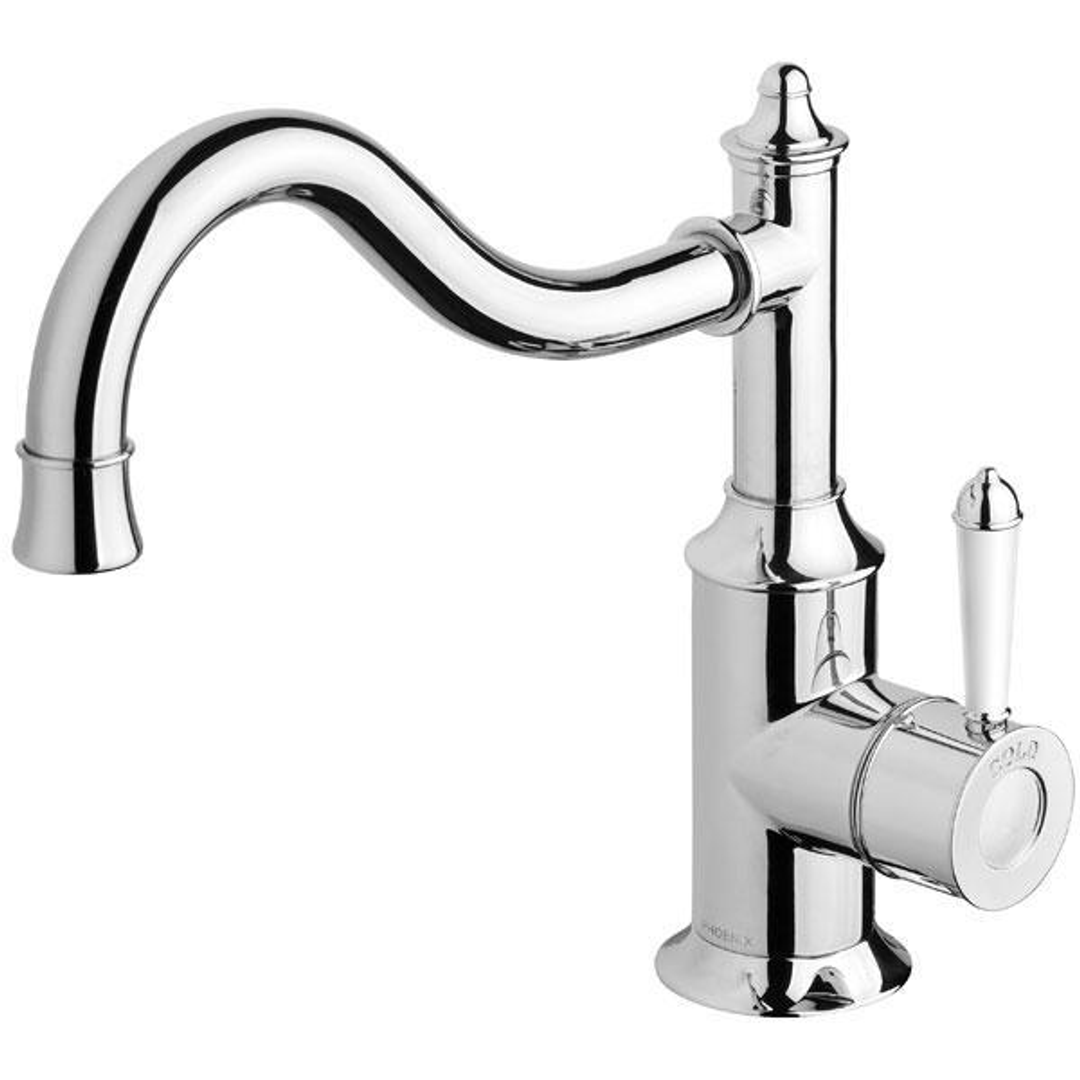 Nostalgia Sink Phoenix Mixer 220mm Shepherds Crook - Chrome/White