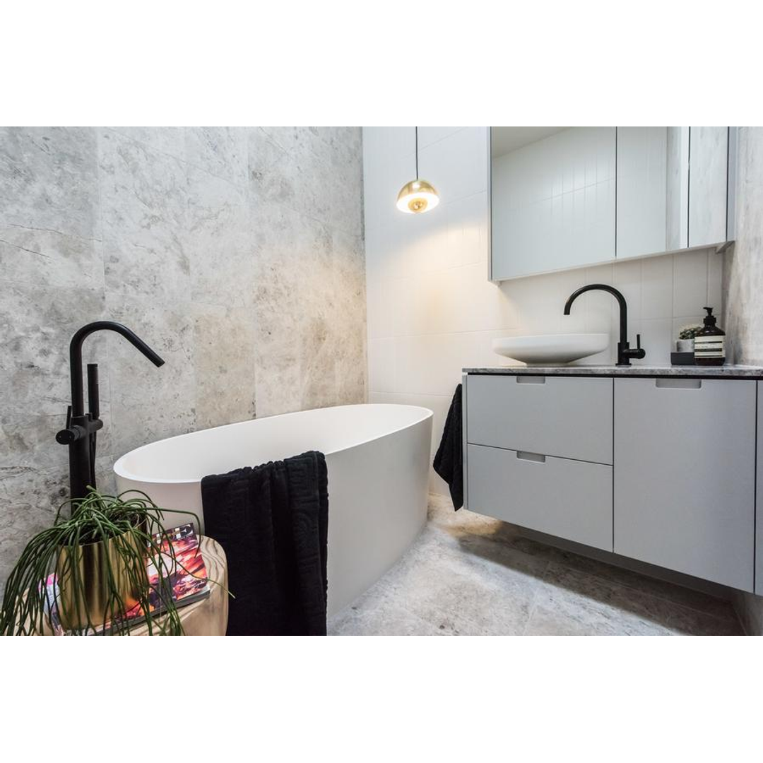 Meir Round Freestanding Bath Spout And Hand Shower - Matte Black
