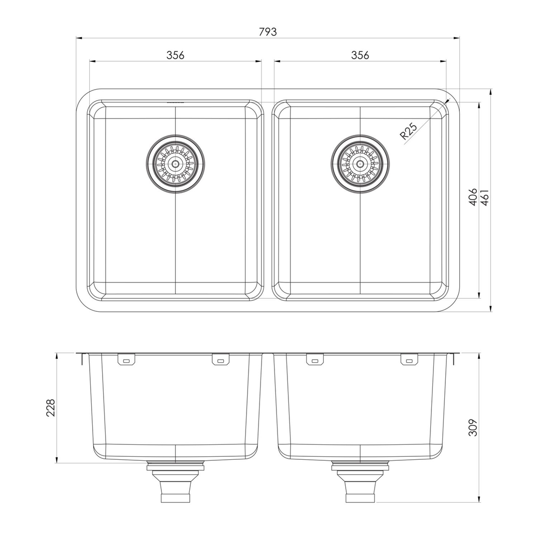 2000 Series Single Bowl Under / Over Phoenix Sink - Stainless Steel