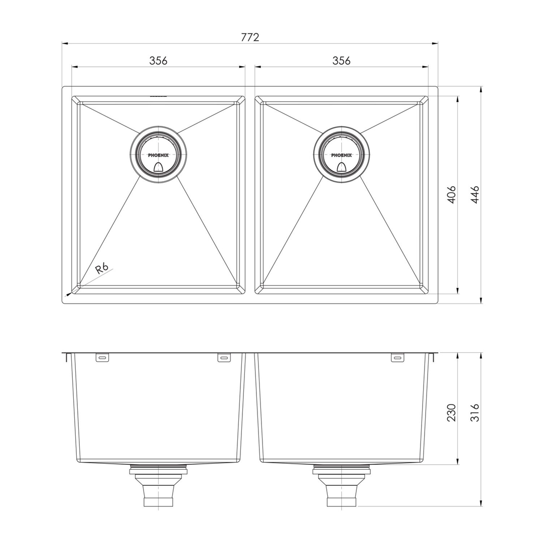 4000 Series Double Bowl Under / Over Phoenix Sink - Brushed Black