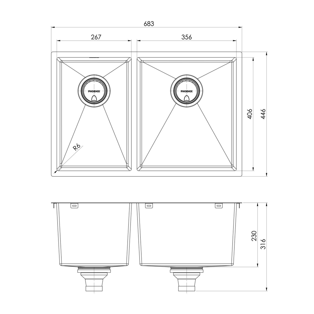 4000 Series 1 and 3/4 Right Hand Bowl Phoenix Sink - Brushed Carbon