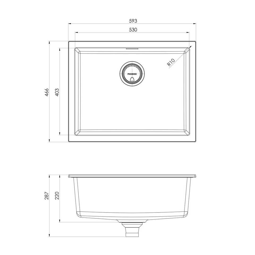 5000 Series Large Single Bowl Phoenix Sink - Matte Black