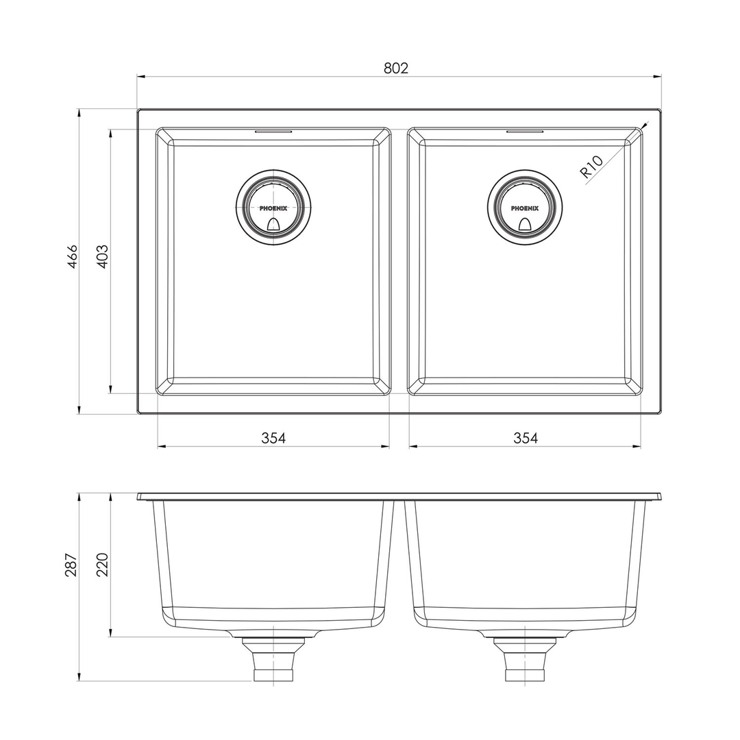 Double Bowl Phoenix 5000 Series Under/Over Sink - Matte Black