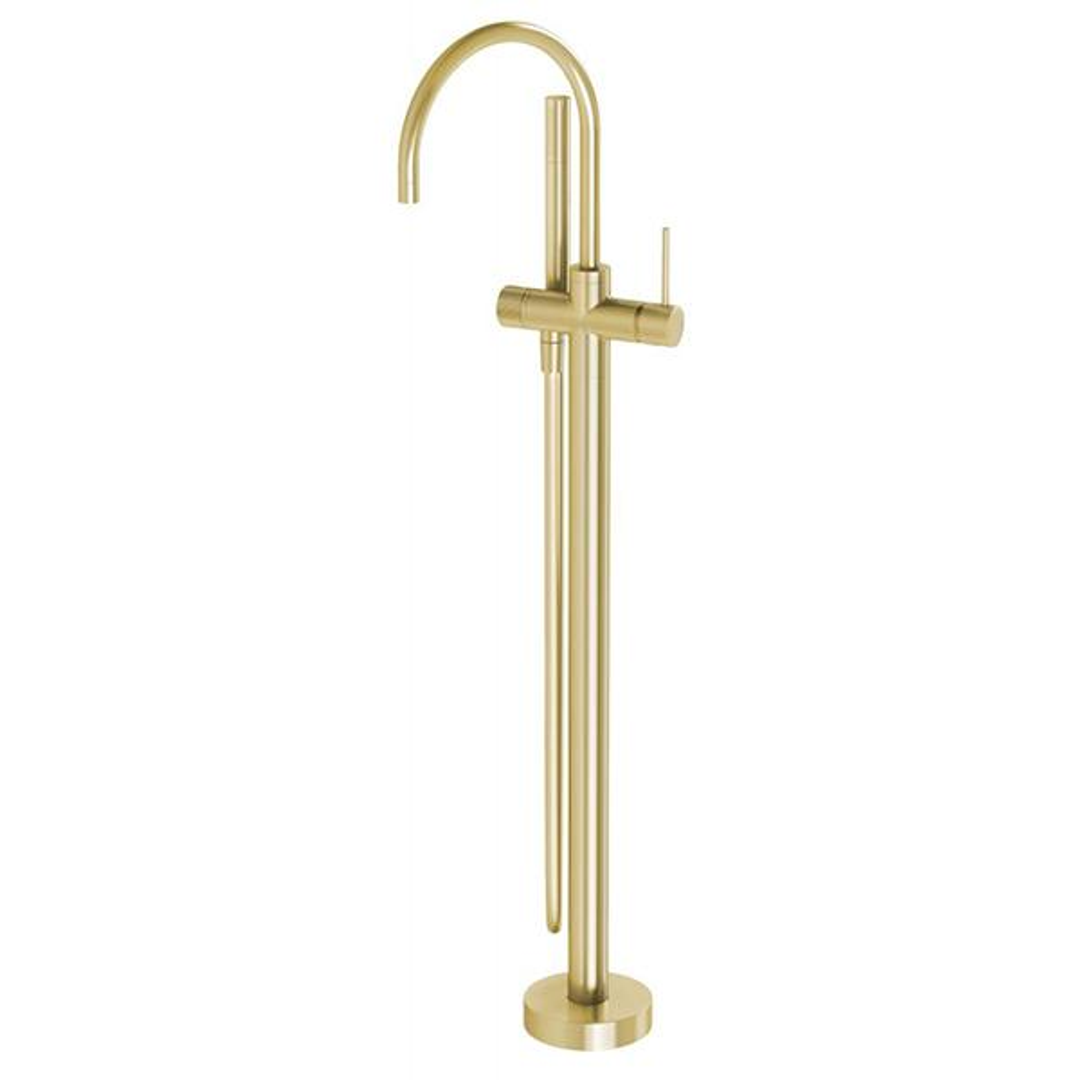 Phoenix Vivid Slimline Floor Mounted Bath Mixer With Hand Shower - Brushed Gold