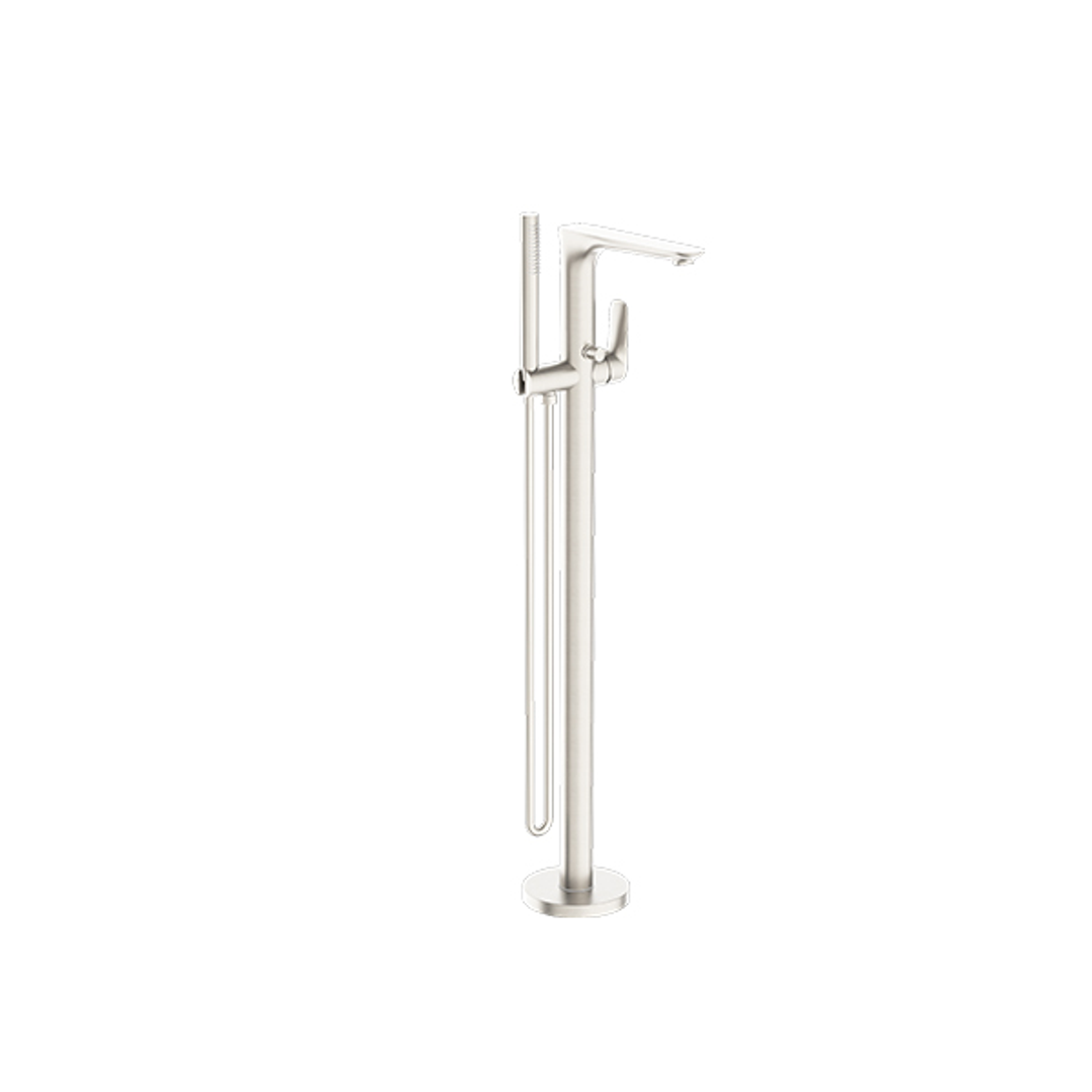 Nero Bianca Floor Standing Bath Mixer - Brushed Nickel