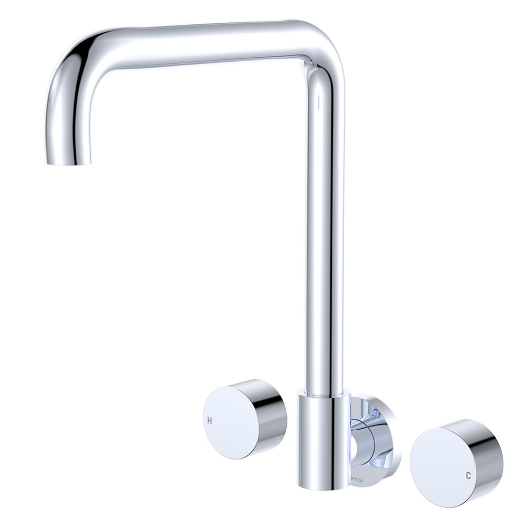 Fienza Kaya Round Taps Squareline Wall Outlet Set - Chrome Sus304 And Lf Brass