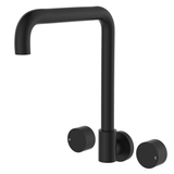 Fienza Kaya Round Taps Squareline Wall Outlet Set - Matte Black Sus304 And Lf Brass