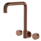 Fienza Kaya Round Taps Squareline Wall Outlet Set - Brushed Copper Sus304 And Lf Brass
