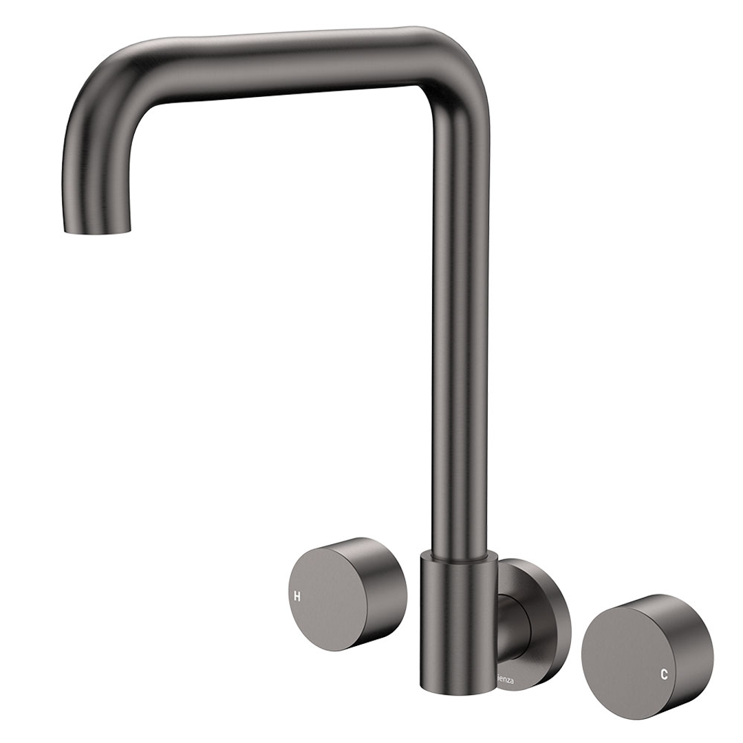 Fienza Kaya Round Taps Squareline Wall Outlet Set - Gunmetal Sus304 And Lf Brass