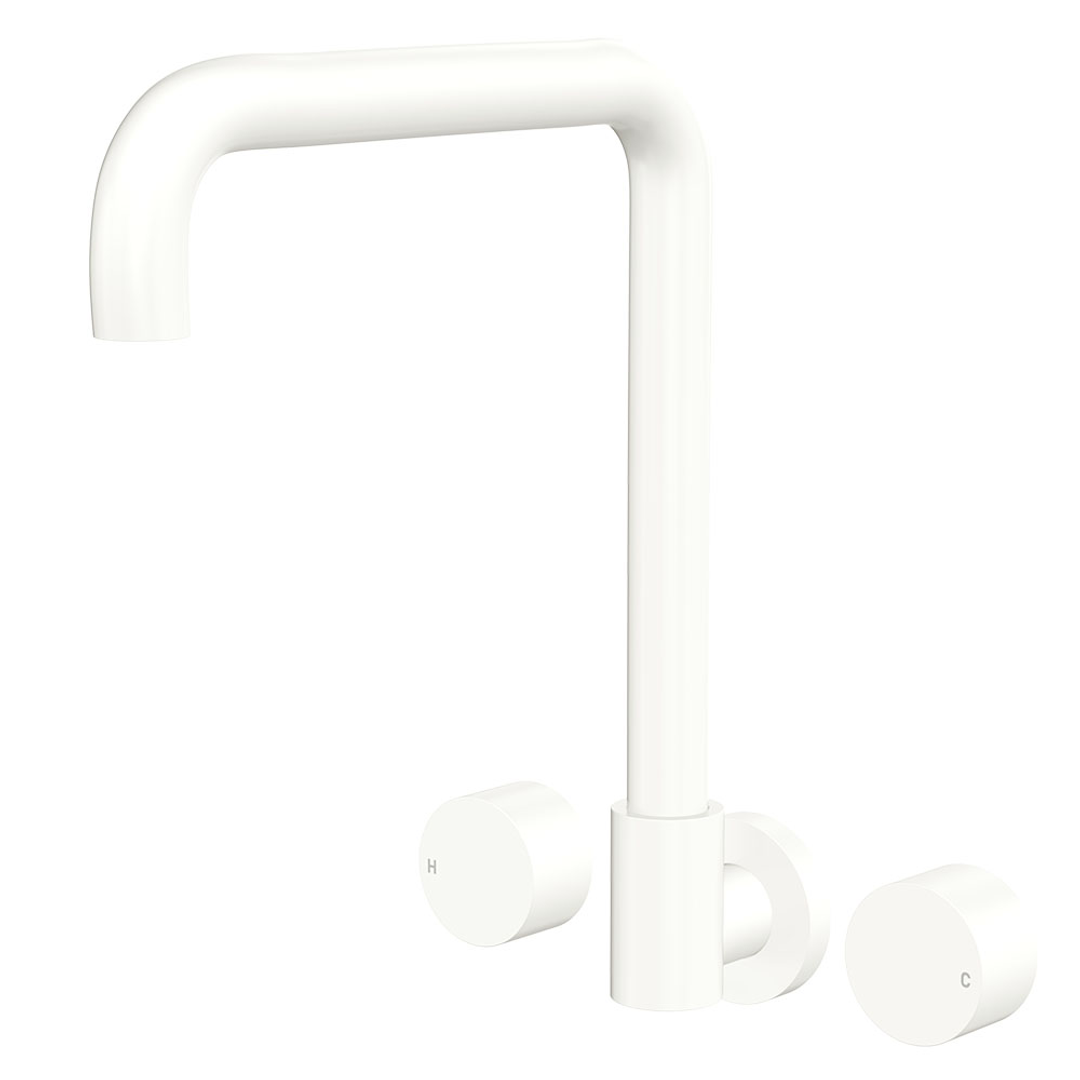Fienza Kaya Round Taps Squareline Wall Outlet Set - Matte White Sus304 And Lf Brass