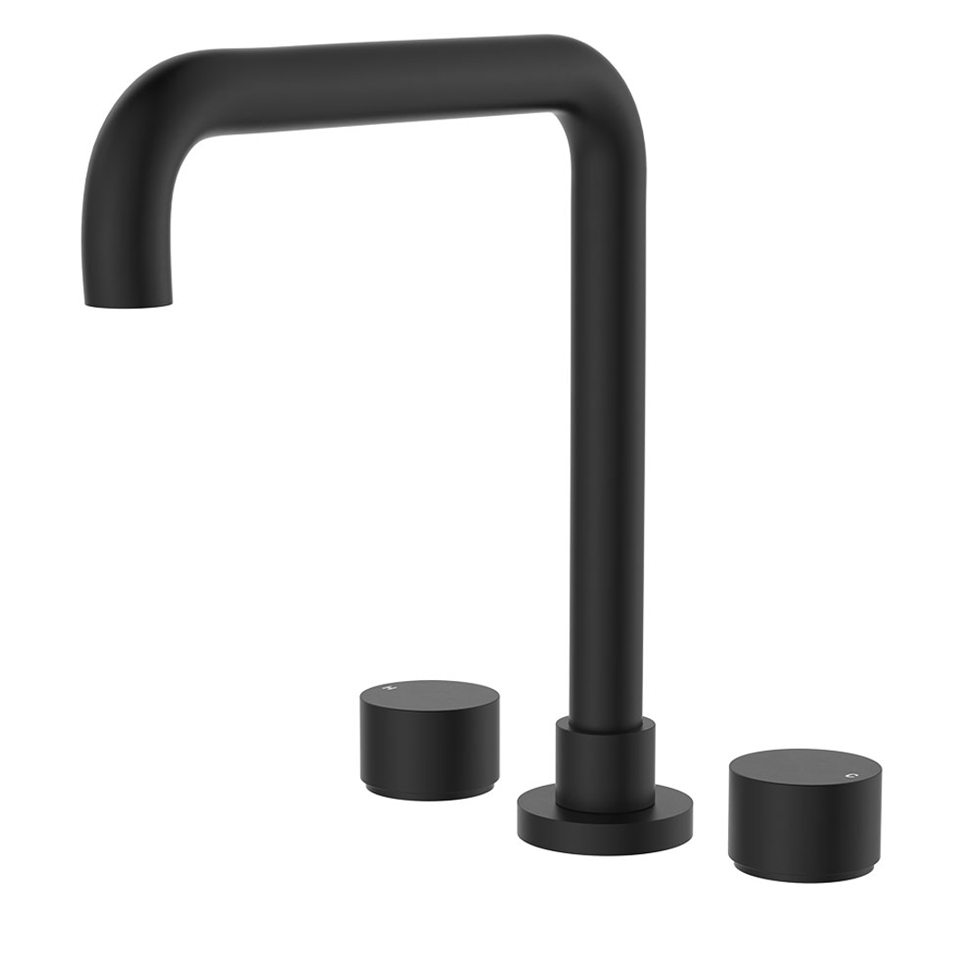 Fienza Kaya Round Taps Squareline Hob Outlet Set - Matte Black Sus304 And Lf Brass