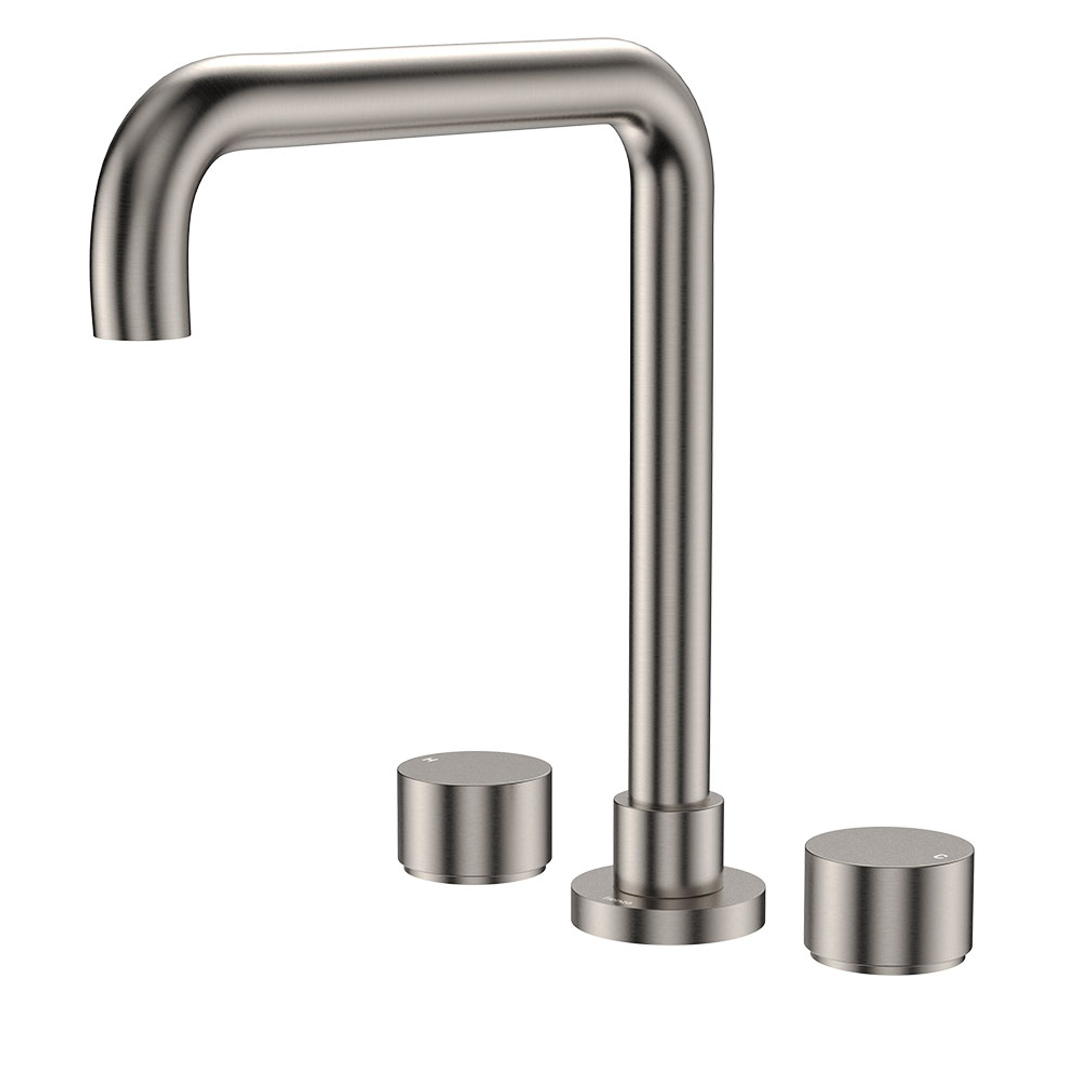 Fienza Kaya Round Taps Squareline Hob Outlet Set - Brushed Nickel Sus304 And Lf Brass
