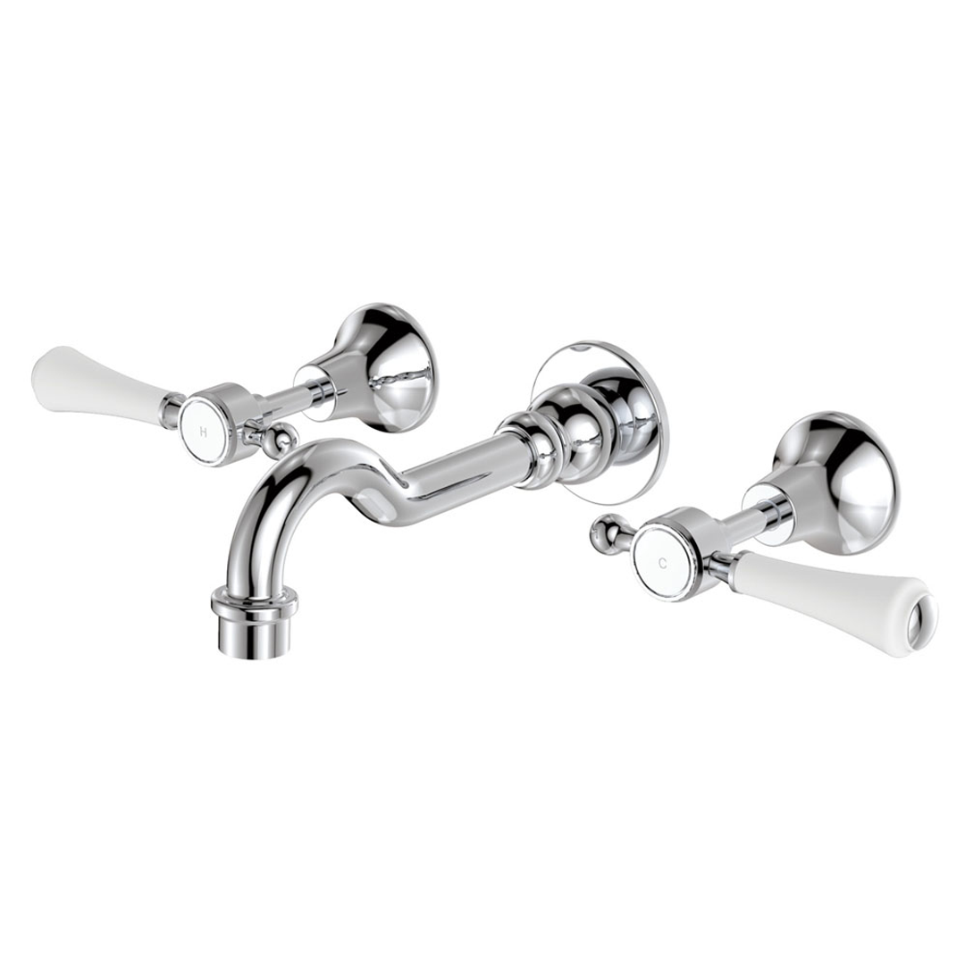 Fienza Lillian Bath Set 1/4 Turn Shepherds Crook Chrome With White Handle