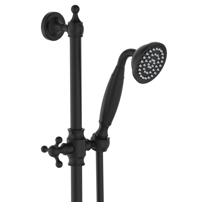Fienza Lillian Lever Rail Shower Set - Matte Black With Ceramic White Handle