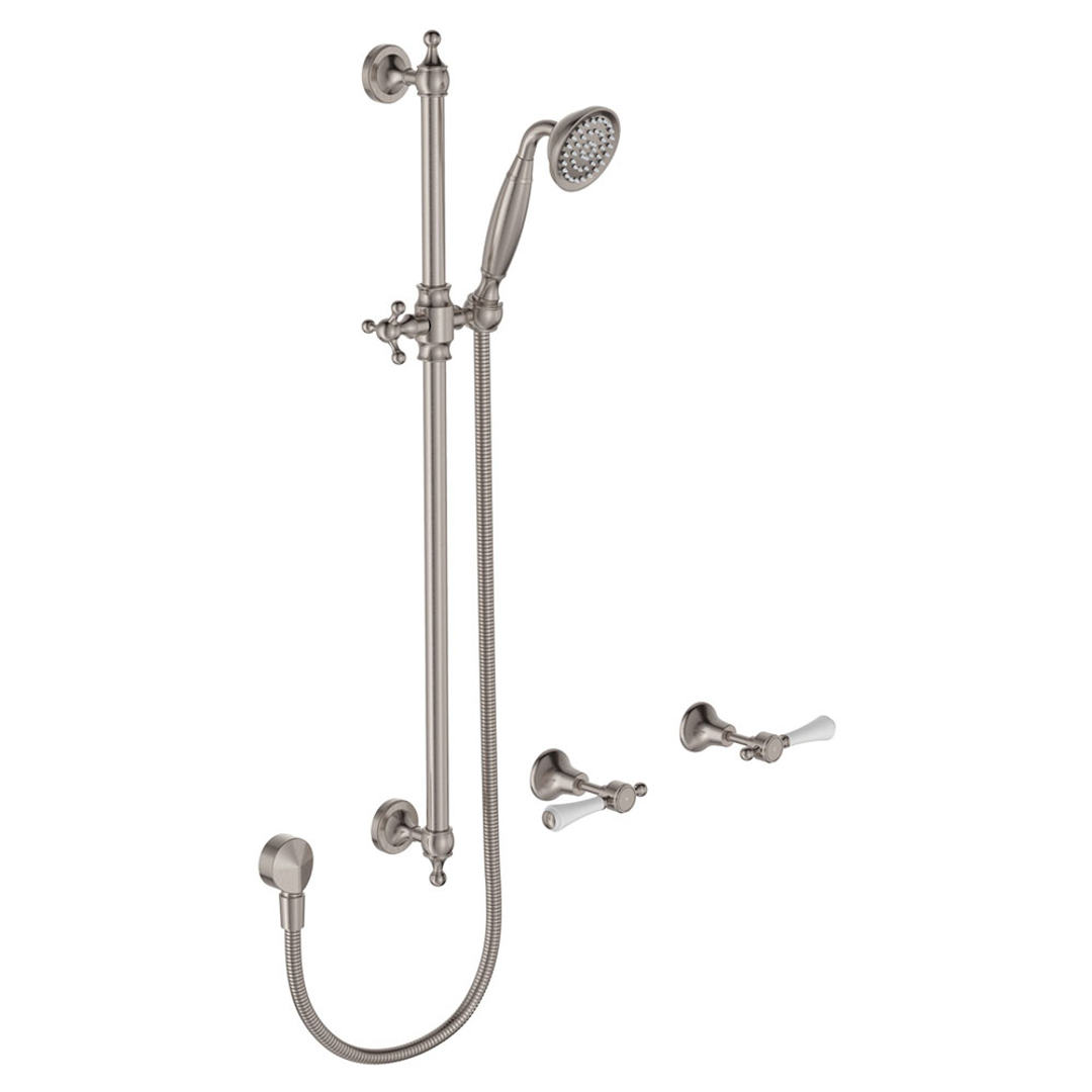 Fienza Lillian Lever Rail Shower Set - Brushed Nickel/Ceramic White Handle