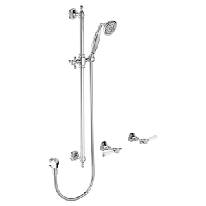 Fienza Lillian Lever Rail Shower Set - Chrome With Ceramic With White Handle