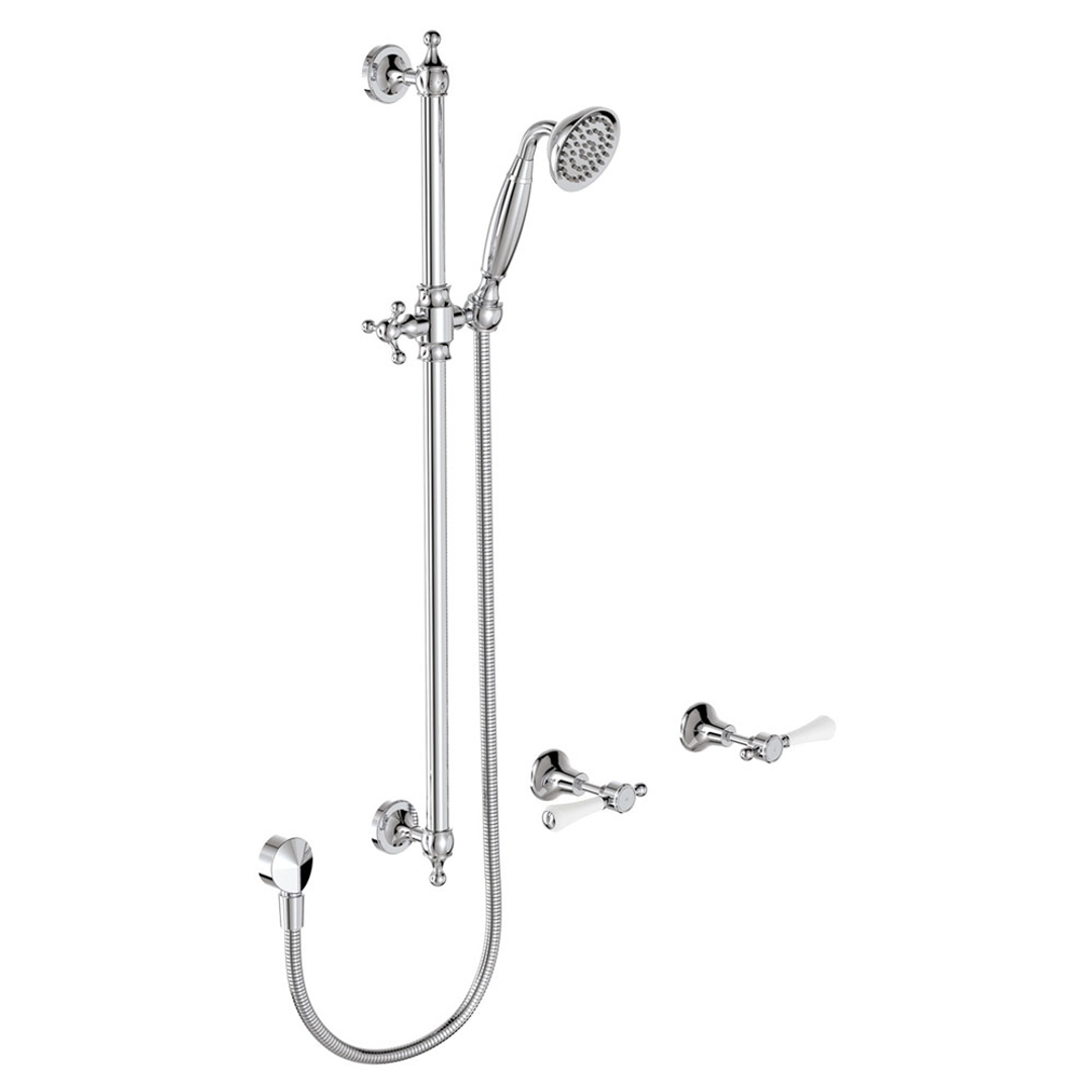 Fienza Lillian Lever Rail Shower Set - Chrome/CeramicWhite Handle