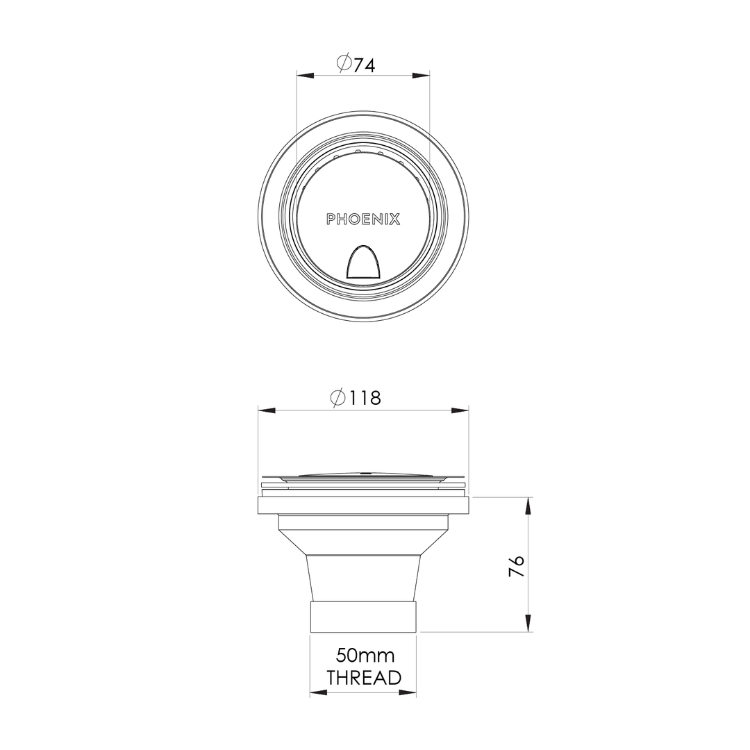 Phoenix 50Mm Covered Sink Basket Waste - Brushed Bronze