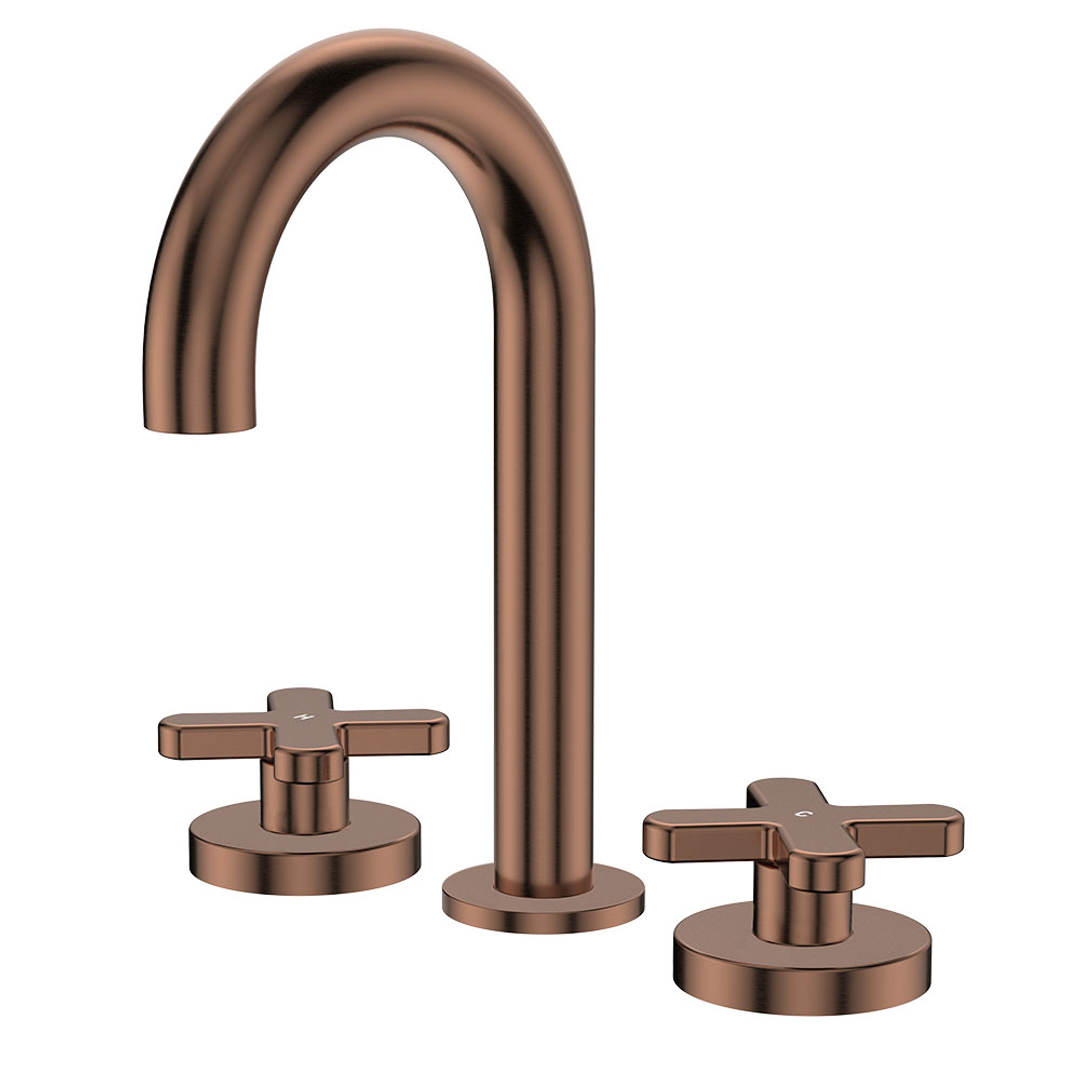 Fienza Kaya Cross Taps Round Hob Set - Brushed Copper Lf Sus304 & Lf Brass