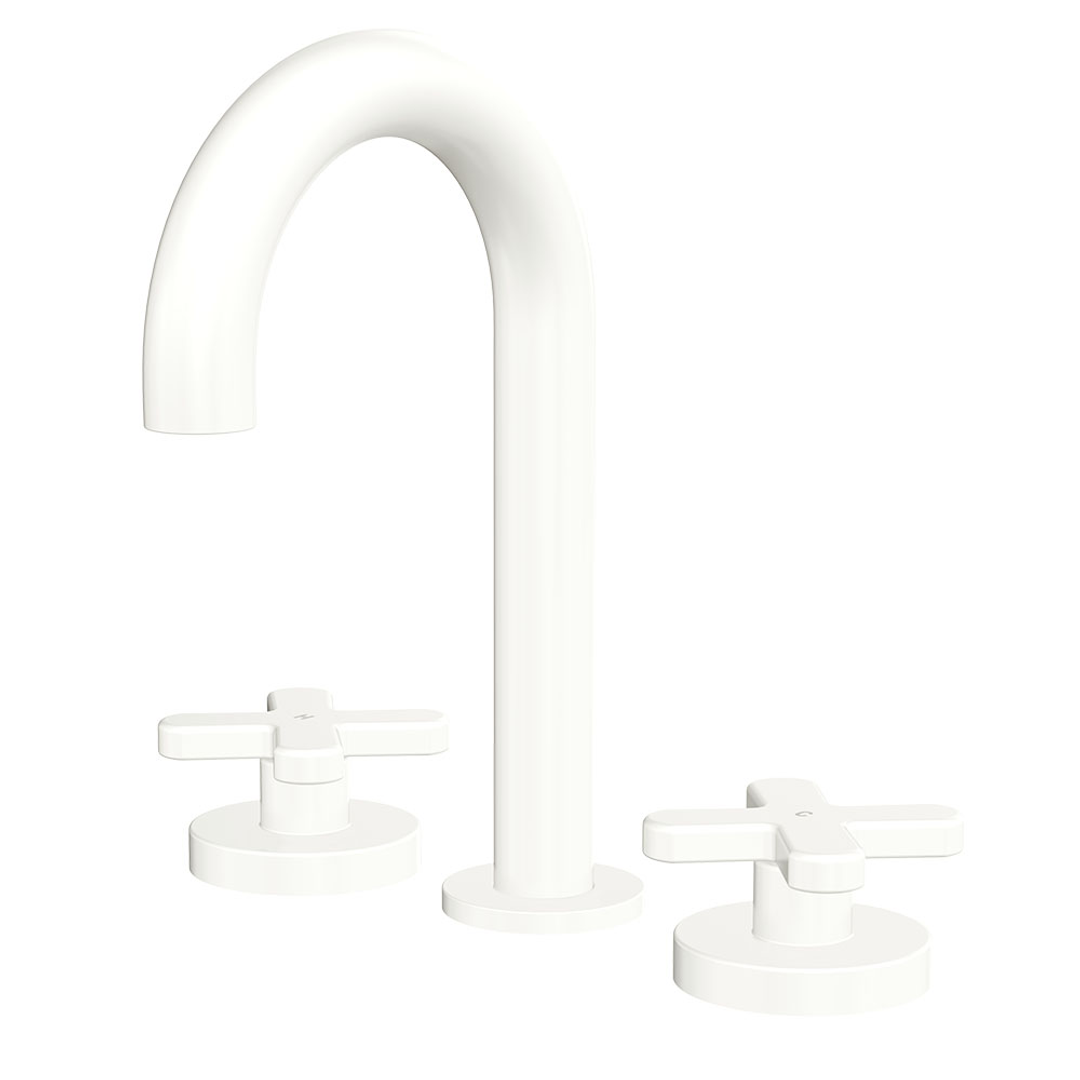 Fienza Kaya Cross Taps Round Hob Set - Matte White Lf Sus304 & Lf Brass