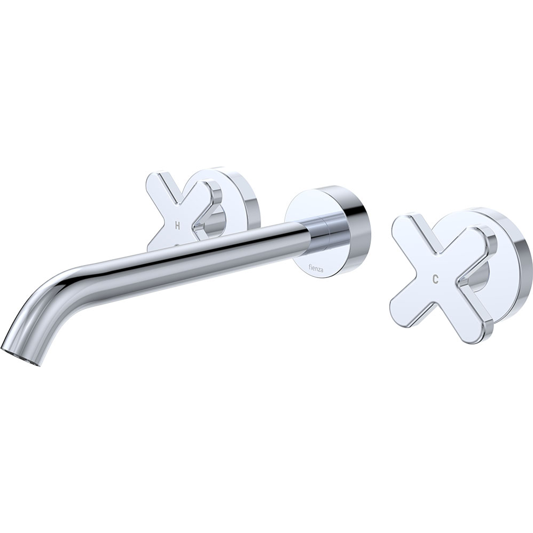 Fienza Kaya Cross Taps Wall Basin /Bath 220Mm Outlet Set - Chrome Lf