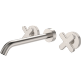 Fienza Kaya Cross Taps Wall Basin /Bath 220Mm Outlet Set - Brushed Nickel Lf