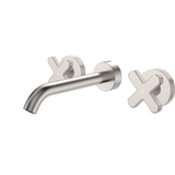 Fienza Kaya Cross Taps Wall Basin /Bath 180Mm Outlet Set - Brushed Nickel Lf