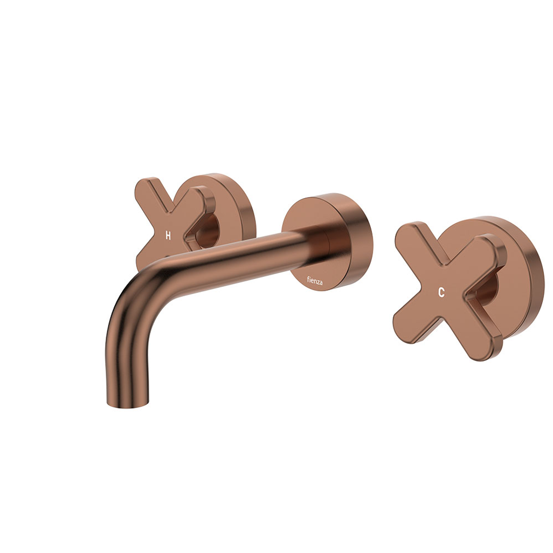 Fienza Kaya Cross Taps Wall Basin /Bath 130Mm Outlet Set - Brushed Copper Lf