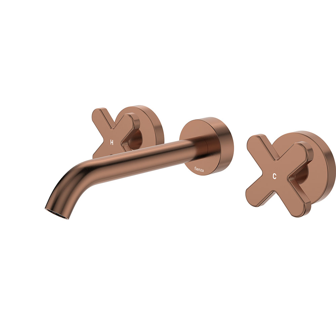 Fienza Kaya Cross Taps Wall Basin /Bath 180Mm Outlet Set - Brushed Copper Lf