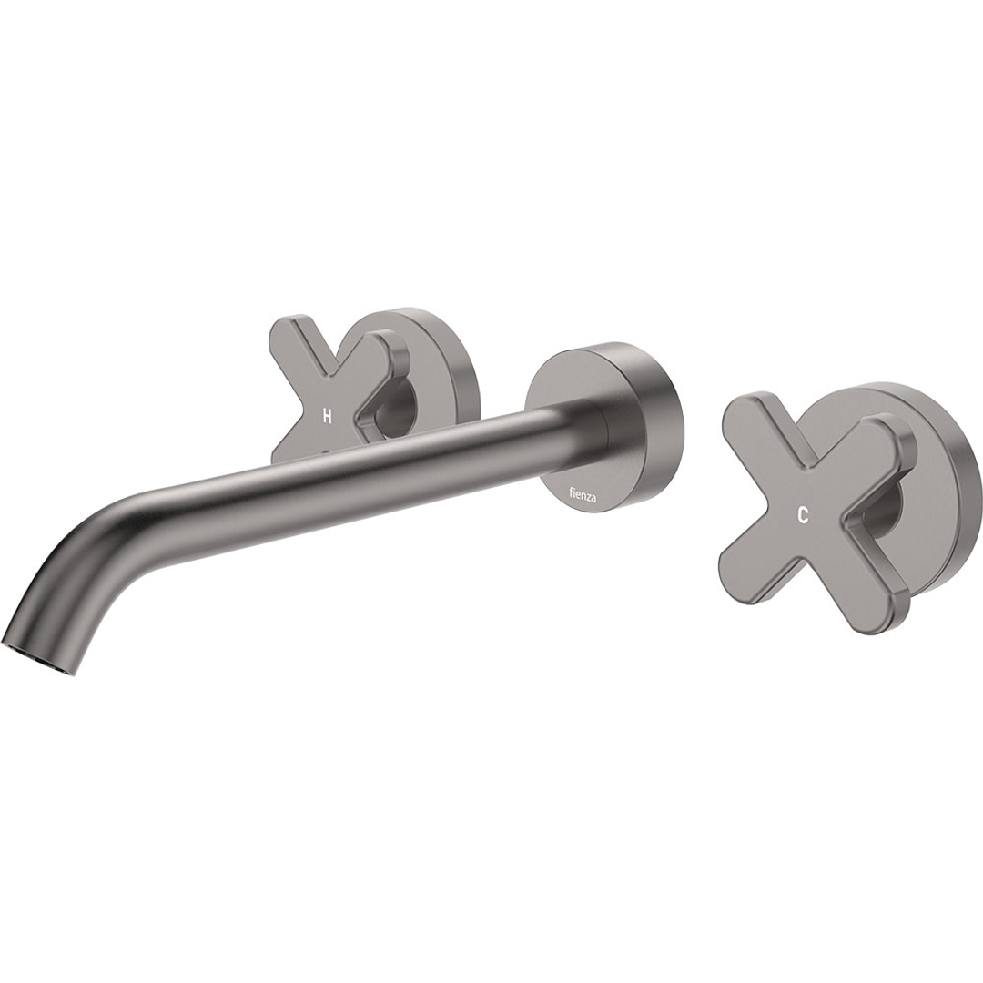 Fienza Kaya Cross Taps Wall Basin /Bath 220Mm Outlet Set - Gunmetal Lf
