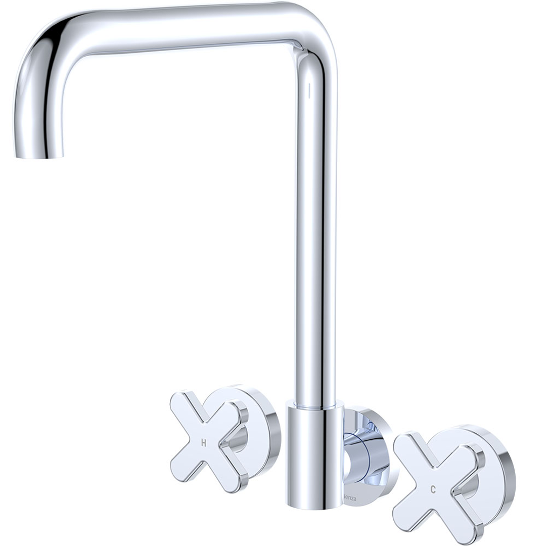Fienza Kaya Cross Taps Squareline Wall Set - Chrome Lf Sus304 & Lf Brass
