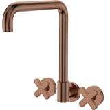 Fienza Kaya Cross Taps Squareline Wall Set - Brushed Copper Lf Sus304 & Lf Brass