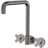 Fienza Kaya Cross Taps Squareline Wall Set - Gunmetal Lf Sus304 & Lf Brass
