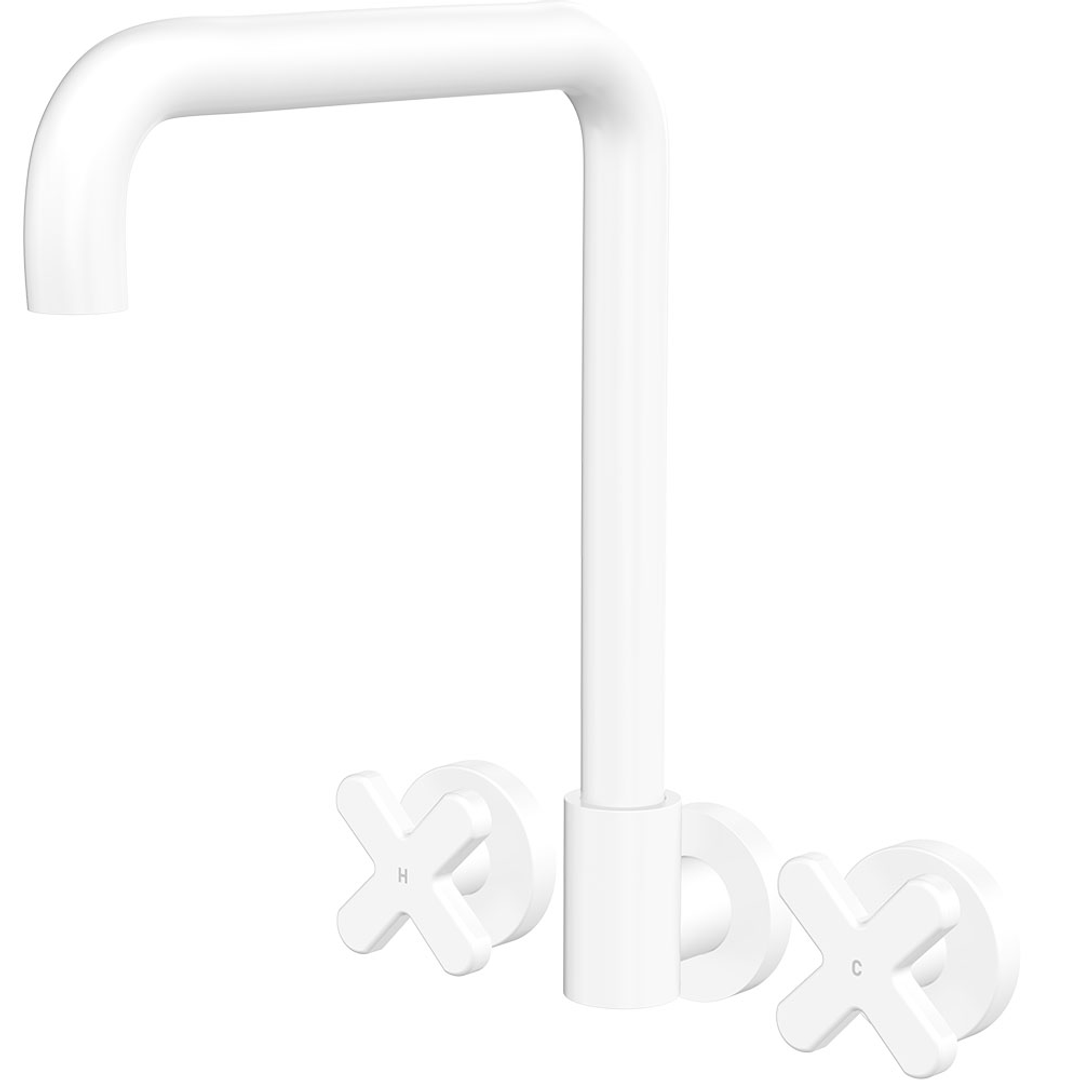 Fienza Kaya Cross Taps Squareline Wall Set - Matte White Lf Sus304 & Lf Brass