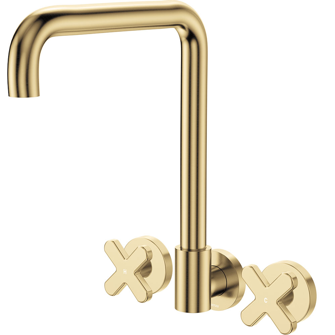 Fienza Kaya Cross Taps Squareline Wall Set - Urban Brass Lf Sus304 & Lf Brass
