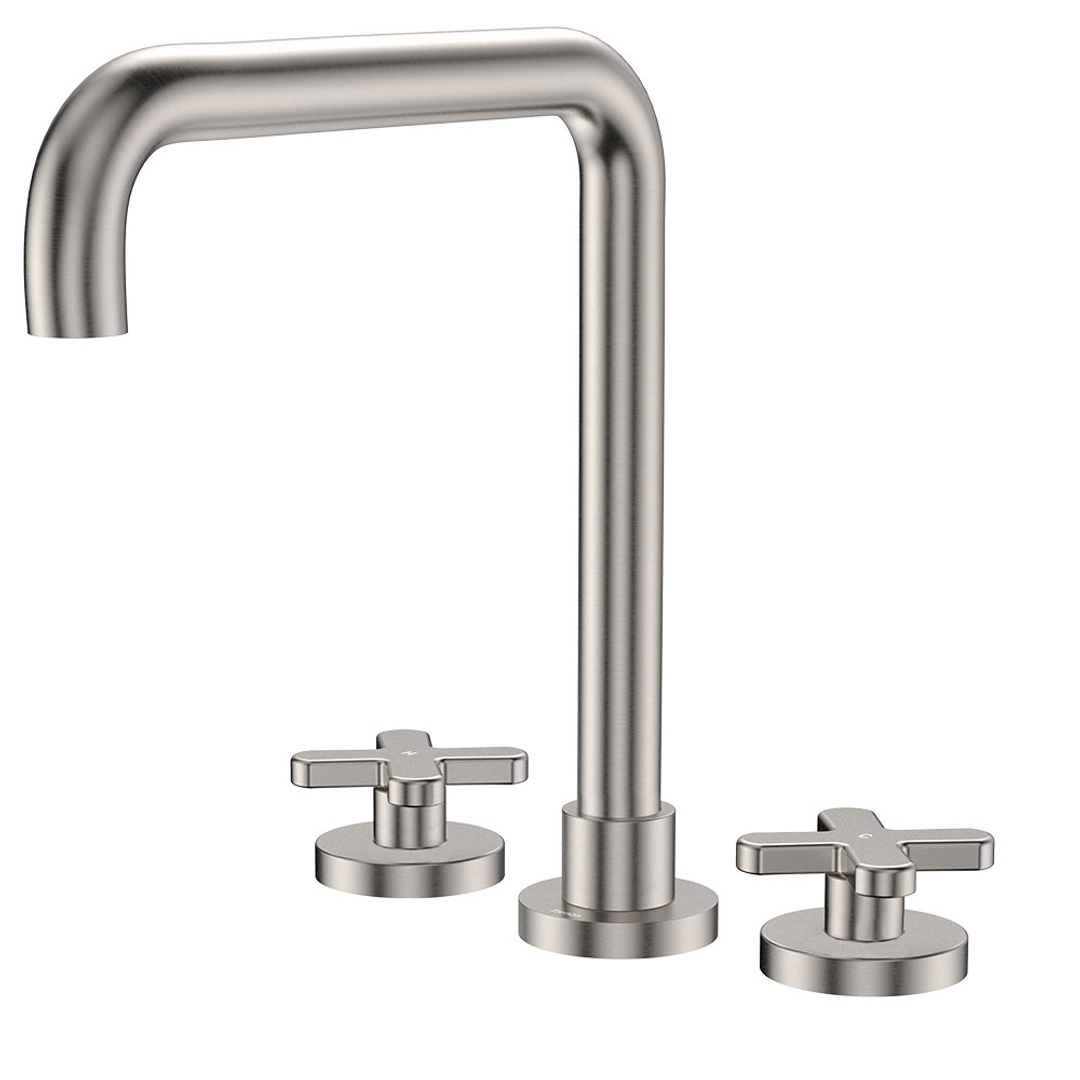 Fienza Kaya Cross Taps Squareline Hob Set - Brushed Nickel Lf Sus304 & Lf Brass