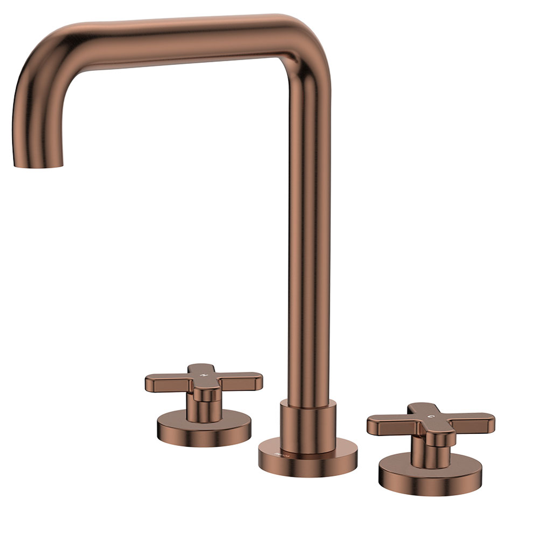 Fienza Kaya Cross Taps Squareline Hob Set - Brushed Copper Lf Sus304 & Lf Brass