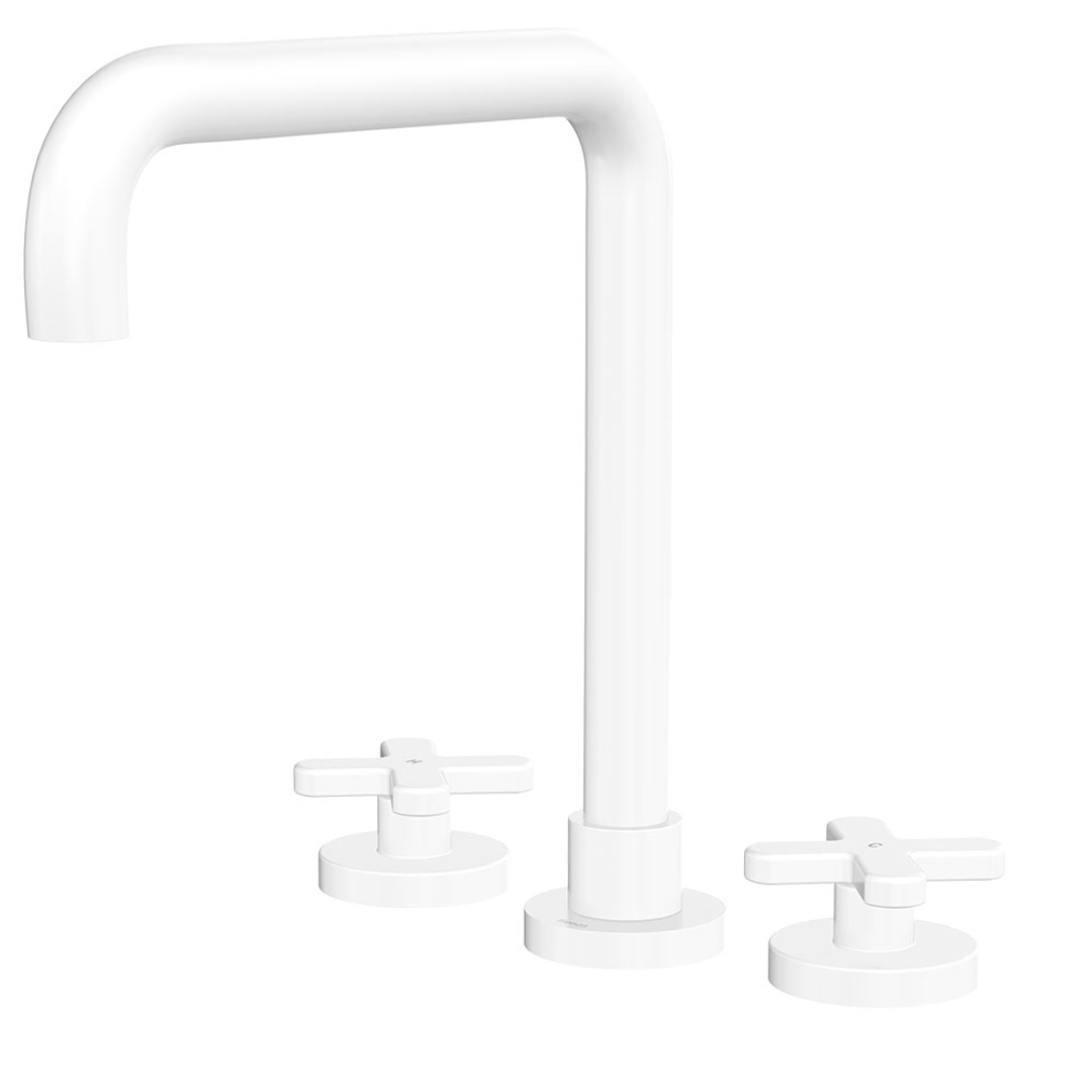 Fienza Kaya Cross Taps Squareline Hob Set - Matte White Lf Sus304 & Lf Brass