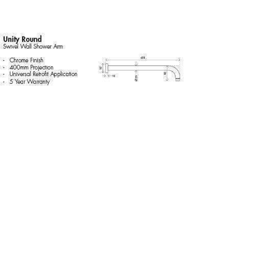Aspire Unity Shower Wall Arm Swivel Round 380mm - Chrome