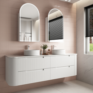 Aulic Curva 1800mm Wall-Hung Double Vanity - Alpine Flat Stone Top